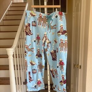 New Nick & Nora Soft Flannel Pajama Lounge Pants Sock Monkey Theme XXL